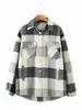 Vintage Grön Lattice Shirt Jackor Kvinnor Lös Plaid Coat Vinter Plus Storlek Casual Kvinnor Jacka 210521