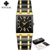 Relogio Masculino WWOOR Business Full Steel Mens Watches Top Brand Luxury Gold Black Quartz Date Watch Men Square Clock 210527