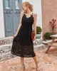 black white lace dress women spaghetti strap long dress summer beach sundress elegant office lady midi dress vestidos 210415