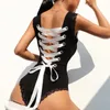 Sexy Bandage Dos Creux Body Body Femmes Moulante Sans Manches En Dentelle Bodys 2021 Clubwear Barboteuse Combinaisons Barboteuses Femmes