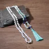 Oaiite 108 Mala Boncuk Doğal Howlite ITE ve Lapis Lazuli Taş Kolye Yoga Meditasyon Takı