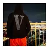 Толстовка со стразами Vlones Hot Drill Hoodie для мужчин и женщин Shanghai Limited Black Big v Hoodie Jacket Trendp is clean