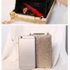 Rhinestone Chain Portable Tote Elegant Womens Small bag Banquet clutch Bags rhinestones PU Button Party Hasp Hard vertical square Canvas Solid Bag Handbags MM size