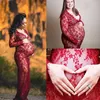 Ciąża Sukienka Dla Fotografii Strzelanie Maternity Fotografia Rekwizyty Sexy V Neck Koronki Maxi Suknia Sukienka Plus Rozmiar Kobiety w ciąży Odzież q0713