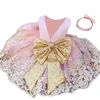 Flickas klänningar spädbarn baby flicka tutu prinsessa klänning sequin båge frocks 1: a födelsedag bröllopsfest rodna rosa