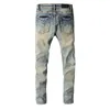 Mäns Jeans 2021 High Street Style Retro Distressed Ripped Broderad Stretch Slim-Fitting Denim Pants Byxor för män 684