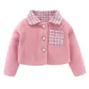 マッキングドムガールズドレス衣装かわいいピンクの格子縞長袖セーターの上着服210615