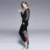 Fashion Tracksuit Women Flower Floral Embroidery Two Piece Autumn Streetwear Long Sleeve Sweatshirt Top and Pants Set 210416