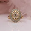 Pataya novo micro cera inlay oco anéis mulheres luxo casamento fino moda jóias 585 rosa ouro natural zircon flor anel oval x0715