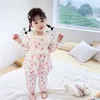 Bahar Varış Kızlar Uzun Kollu Çilek 2 Parça Suit Üst + Pantolon Çocuk Kore Tasarım Setleri Pijama 210528