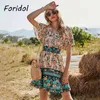 Floral impressão vestido boêmio casual manga curta verão praia estilo mulheres elegante vestidos 210427