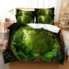 Conjuntos de cama conjuntos de impressão digital da floresta verde moderna Conjunto de impressão 3D Design de moda na cama Fronha de 2-3 peças têxteis domésticos