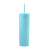 Lokal Warehose !!! Acrylic Skinny Tumblers 16oz Straight Matte Färgad akryl Tumbler med lock Straws Double Wall Plast Tumblers Vinyl Customizable Cup (30pcs / fodral)