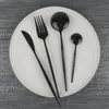 Dinnerware Sets 4-Piece Korean Black Cutlery Set Shiny Mirror 304 Stainless Steel Knife Fork Spoon Teaspoon Flatware Silverware SetDinnerwar