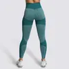 Leggings patchwork Donna Fitness Stampa senza cuciture Pantaloni da palestra per allenamento push-up a vita alta Bicolore 210925