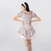 Lolita Floral Printed Wiktoriański Vintage Lace Up Slim Słodkie Śliczne Mini Sukienki Dla Kobiet Młoda Dziewczyna 2 Sztuk Vestidos 210421