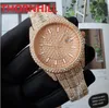 Orologio da uomo con diamanti alla moda di lusso, cinturino con calendario in oro rosa, cinturino in acciaio con strass, orologi da uomo di design