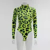 CNYISHE Women Long Sleeve Leopard Skin Prinetd Bodysuit Sexy Neon Green Streetwear Jumpsuit Skinny Leopard Tops Fashion Rompers 210715