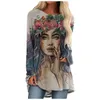 Camiseta feminina beleza menina camiseta para mulheres de manga longa túnica túnica tops tops básicos mujer camisetas pisquete retrô solto