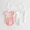 Summer Baby Girls Rompers Clothes Bodysuits Lace Fly Sleeve + Cap Infant Bodysuit 210429