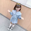 Abiti da ragazza in denim per bambina Abiti da ragazza in cintura Abiti da festa per bambini in stile casual Primavera Autunno Vestiti per neonati 210412