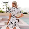 Sexy Polka Dot Printed V-Neck Dress Summer flared high waist A-line women Fashion short sleeve 210414