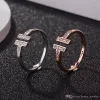 Fashion Love Jewelry S925 Sterling Silver Ring Lady's Opening Diamond Ring Rose Gold Letter t Wedding