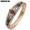 New Style Turkish Vintage Flower Bangle Cuff for Women Banquet Jewelry Antique Gold Color Resin Fine Bracelet Retro Bijoux Gift Q0719