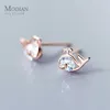 Summer Whale Cute Clear CZ Stud Earrings for Women Girl Jewelry Rose Gold Color 925 Sterling Silver 210707