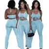Tenues sexy 2 pièces pour femmes Clubwear sans manches Solid Spaghetti Strap Crop Tops Skinny Long Pants Sets Taille (S-XL)