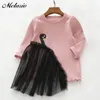 Melario Dzieci Topy Nowa Moda Księżniczka Clohting Solid Color Cartoon Pony Wzór Z Długim Rękawem Dziewczynek Ubrania dla 3-7 Y 210412