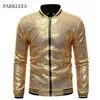 Shiny Sequins Sparkle Bomber Jacket Men est Gold Glitter Striped Zipper Mens Jackets And Coats Party Dance Show Clothes 211110