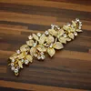 Moda Stop Złoty Luksusowe Kryształ Kobiety Wedding Head Dress Floral Leaf Diamante Bridal Hair Comb Clip Dla Bride Jewelry Party