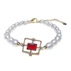 Pendientes collar HABITOO 6-7mm blanco Natural perla de agua dulce pulsera rojo CZ accesorios cuadrados precioso conjunto de joyería para mujer