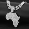 Moda Cristal África Mapa Pingente Colar Para As Mulheres Homens Hip Hop Acessórios Jóias Gargantil Chagharia Cadeia de Link Cadeia 210721