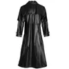 Gotisk jacka för herrmode Lång kappa Läderkappa Jacka i konstläder Mode retro bankett för män svarta jackor S-5XL 211011
