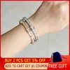 Sinleery Trendy Cubic Zircon Cinturón Hebilla Brazalete para mujeres Rosa Oro Plata Color Boda Pulseras Joyería de moda SL486 SSF Q0719