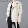 Mozuleva Jesień Retro Soft Faux Leather PU Jacket Kobiety Luźny Punk Płaszcz Kobieta V Neck Moto Moto Riker Nit Zipper Street Płaszcz 211130