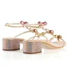 Yaz Lüks Düşük Topuklu Mücevherli Sandalet Ayakkabı Caterina Kristaller Askı Gelin Düğün Sandalias Rahat Yürüyüş AB35-43