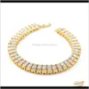 Tennis Hip Hop Gold Palted Bling 2 Row Iced Out CZ Bransoletka Top Fashion Mens Biżuteria S56fw Vxqew