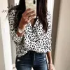 Joloo jolee vintage blusa de leopardo manga comprida v pescoço camiseta elegante escritório senhora festa tops streetwear plus tamanho blusas 210518