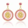 Hip Hop Gold Lion Head Stud Earring Punk Trendy Crystal Colored Enamel Fashion Basketball Wives Cocktail Costume Jewelry 220125