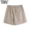 Vrouwen chique mode zijzakken Bermuda shorts vintage hoge elastische taille rits vliegen vrouwelijke korte broek mujer 210507
