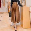 Svart Minimalistisk kjol för kvinnor Hög midja Sashes Ruched Midi Kjolar Kvinna Mode Kläder Stilig 210521