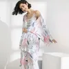 Julys Song 3 Pcs Women Pajamas Set Viscose Floral Printed Female Pyjama Loose Sleepwear Nightwear Spring Summer Lounge Wear 210924