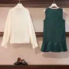 Kobiety Zielona Solidna sukienka z Kołnierz Kołnierz Długi Rękaw Buttun Koszula Linia Elegancka Mini Kobieta D1738 210514
