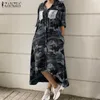 Femmes Mode Midi Chemise DrFemale Paillettes Poches Robe Casual Boutonné Robes ZANZEA Rétro Camouflage Imprimer Robe 5XL X0529