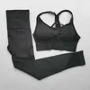 2 pcs Seamlyoga Set Mulheres Roupas Sportswear Mulher Ginásio Fitnleggings Calças Acolchoado Push-up Strappy Sports Bra Sports Ternos X0629