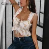 Glamaker Bohemia Floral Printed Cami Women Backless Elegant Lace Up Ruffles Crop Top Fashion Holiday Ladies Fashion Tank Top 210401