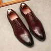 Talla grande EUR45 Negro / Marrón / Vino Rojo Oxfords Zapatos de negocios Cuero genuino Zapatos de boda para hombre Zapatos sociales